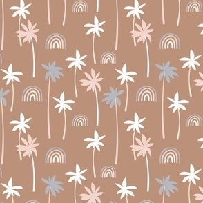 Aloha summer palm trees and rainbows sweet boho island vibes blush gray neutral on caramel sienna SMALL 