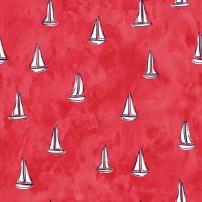 (jumbo scale) watercolor sailboats - nautical red - LAD22