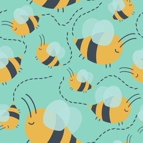 Cute Bees On Green