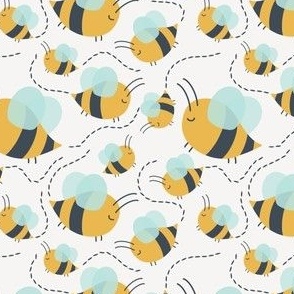 Cute Bees Flying On White
