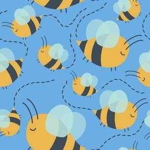 Cute Bees Flying On Blue