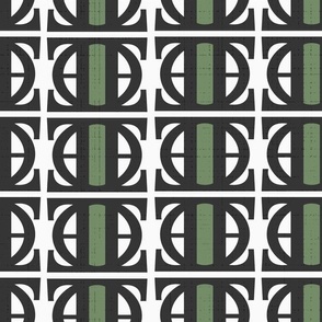 Bold Luxury-Monogram Inspired Traditional Geometric Design in Black, White, and Green