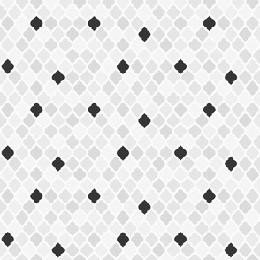 Black and White Neutral Small Scale Traditional Geometric Vintage-Tile Inspired