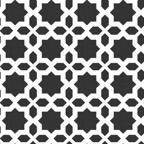Black and White Traditional Geometric Tiled Star Pattern Coordinate
