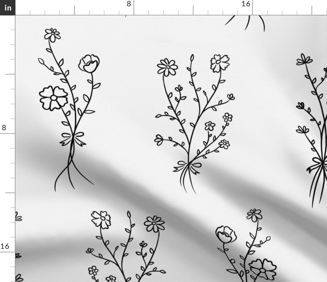 Small black flowers with white background (jumbo version)