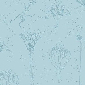 Herbarium plants  seamless pattern on blue background.