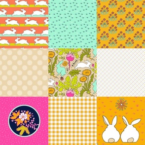 Rabbits cheater quilt – patchwork blanket | 6'' blocks