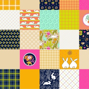 Rabbits cheater quilt – patchwork blanket | 4'' blocks
