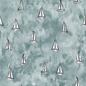 (jumbo scale) watercolor sailboats  - summer pastels blue - LAD22