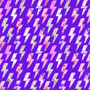 bold preppy lightning bolts with polka dots on purple