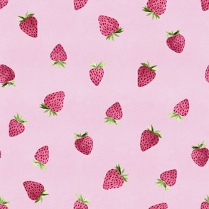 Watercolor Strawberries on Pink