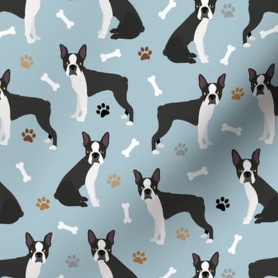 Boston Terrier Paws and Bones Blue