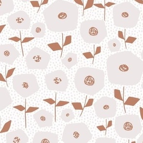 Modern neutral floral abstract cotton botanical in gray, beige, brown, and white