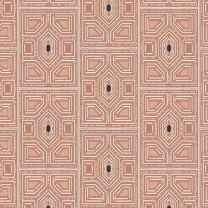 Tropical Abstract Carved wood, tiled geometric neutral patten in white, tan, brown, and navy blue.