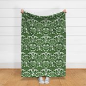 Maximalist folk Hungarian inspired Deer and Dove Floral white on green L