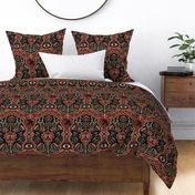 Maximalist Folk Damask with raven and mystical eye - vintage gold, red and blue - large