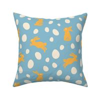 Easter Eggs and Bunnies Pattern - Cheerful Blue and Yellow