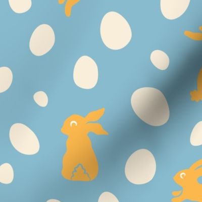 Easter Eggs and Bunnies Pattern - Cheerful Blue and Yellow