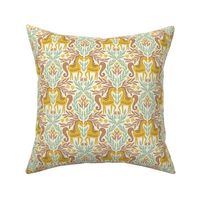 Folk Horses Damask | Small Scale | Scandi Yellow Sage Horse