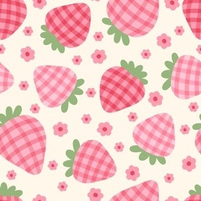 Pink Gingham Strawberries & Flowers  (Large Scale)
