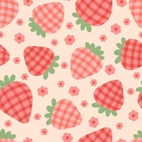 Red Gingham Strawberries & Flowers  (Large Scale)
