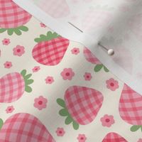 Pink Gingham Strawberries & Flowers  (Small Scale)