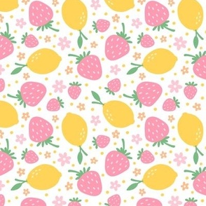 Light Strawberry, Lemons & Flowers on White (Small Scale)