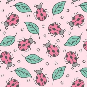 Pink Ladybugs & Leaves 