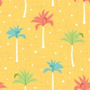 Colorful Palms & Stars on Yellow