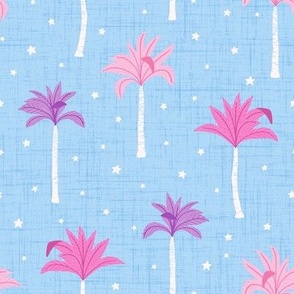 Pink & Purple Palms & Stars on Blue 