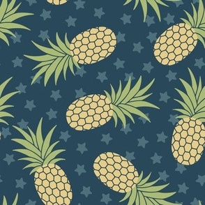 Muted Pineapples & Stars on Blue 