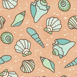 Scattered Shells in Green & Teal (Large Scale)