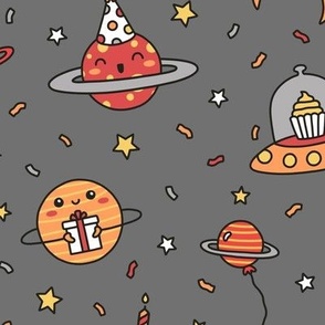 Birthday Party in Space on Gray (Large Scale)