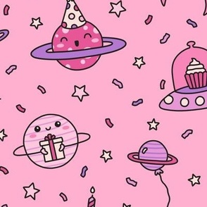 Birthday Party in Space on Pink (Large Scale)