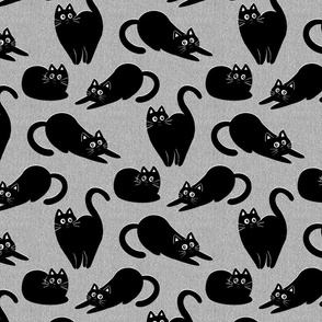 Black Cats - on grey denim 
