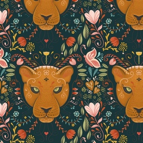 Floral Lioness folk pattern (medium)