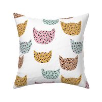 Wild cats leopard print kawaii design animal print panther trend pink mint ochre yellow on white LARGE 