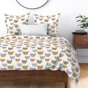 Wild cats leopard print kawaii design animal print panther trend pink mint ochre yellow on white LARGE 