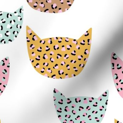 Wild cats leopard print kawaii design animal print panther trend pink mint ochre yellow on white LARGE 