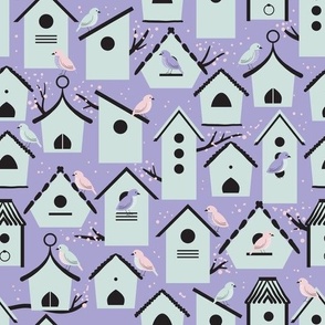 birds and green birdhouses | cotton candy collection