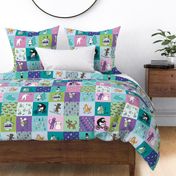 Alpine Animal Patchwork - pink, purple, teal and mint - Large scale by Cecca Designs