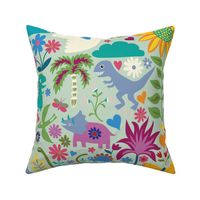 Peace Love and Dinosaurs - pale green - large scale