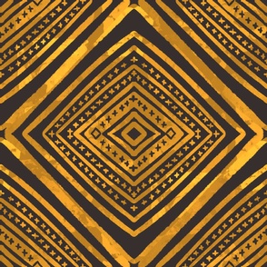 Large Diamond Shape Geometric Tribal charcoal and gold