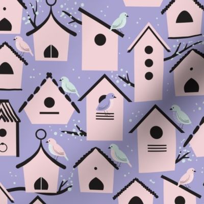 birds and pink birdhouses | cotton candy collection
