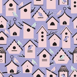 birds and pink birdhouses | cotton candy collection
