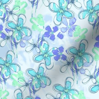 watercolor scribbled flowers aqua lavender