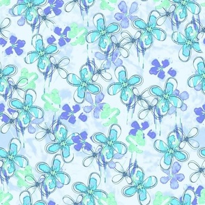 watercolor scribbled flowers aqua lavender