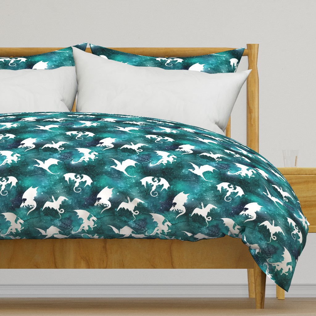 teal night sky white dragon