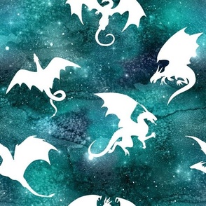 teal night sky white dragon