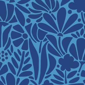 Blue Graphic Floral - Large Scale - Summer